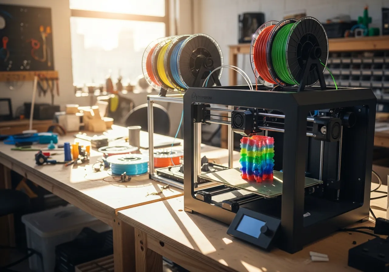 Kids using a multi-color 3D printer to produce their own products