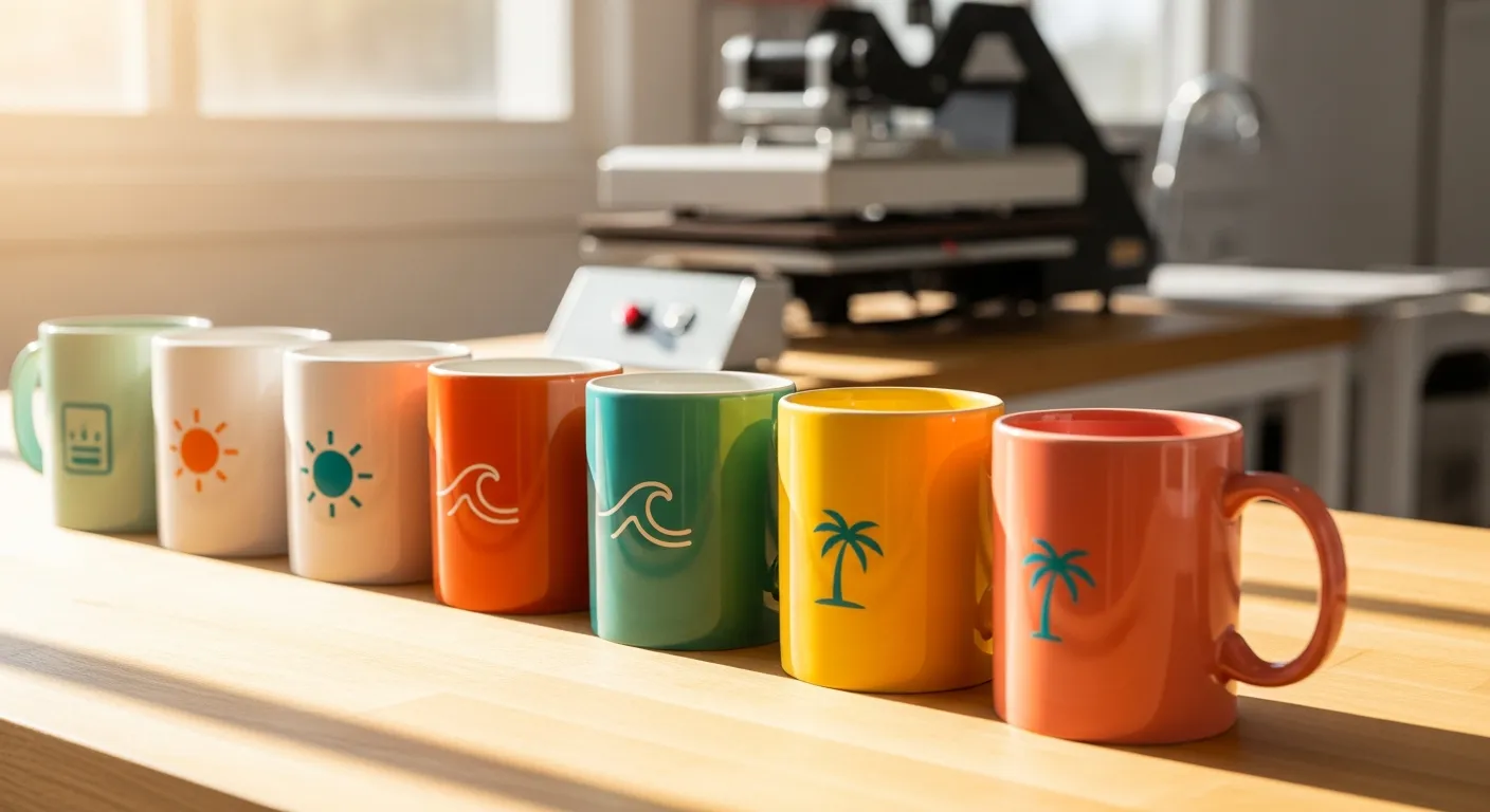 Colorful personalized printed mugs made by kids at camp