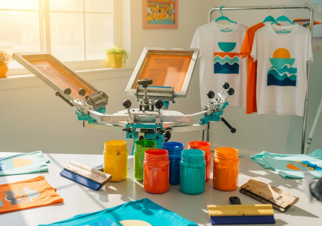 Kids using the T-shirt press to produce their own custom merch
